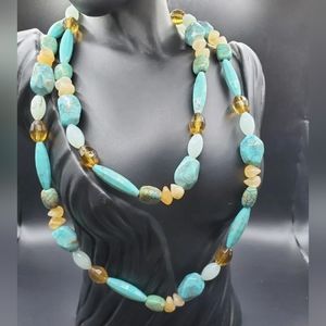 Cookie Lee Faux Turquoise Crystal Bead Necklace Strand 14mm 36"